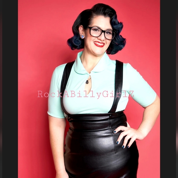 Tatyana Keynote Sexy Mint Vintage 1950's Pinup Stretch Keyhole Top w Darting - Picture 3 of 5